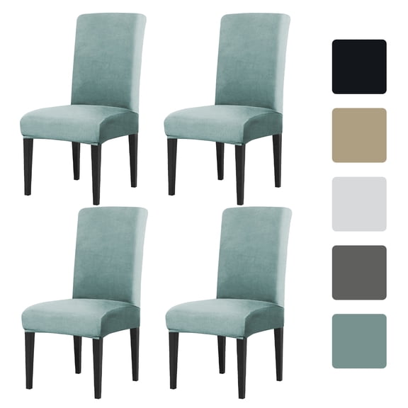 Velvet Dining Chair Covers Stretch Chair Covers for Dining Room Set of 4 Parson Chair Slipcovers Chair Protectors Covers Dining, Soft Thick Solid Velvet Fabric Washable, Stone Blue