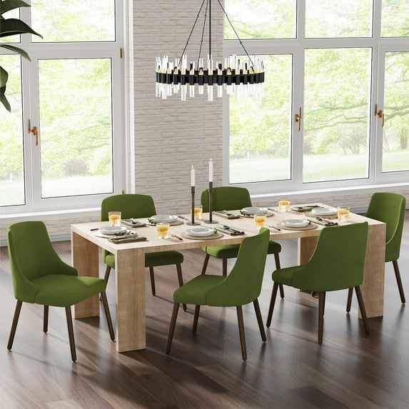 Velvet Dining Chairs Armless Side Chairs Set of 6 Upholstered Solid Wood Legs Living Room Kitchen Restaurant Green
