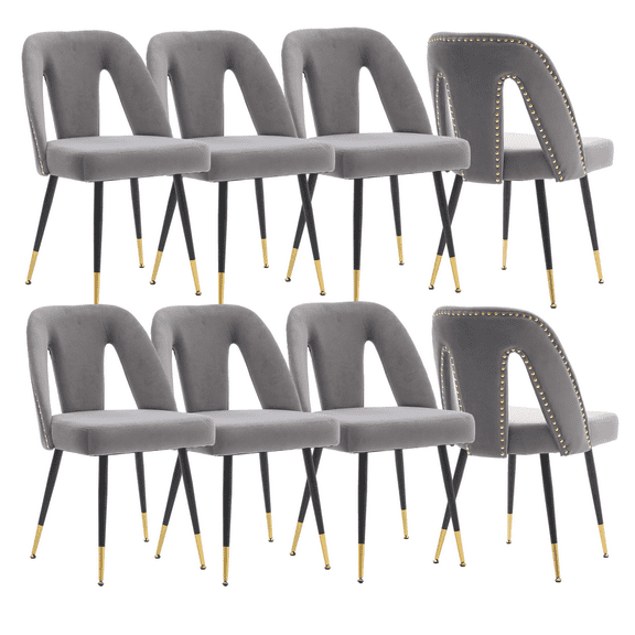 Velvet Dining Chairs, Contemporary Dining Room Chairs with Metal Legs, Accent Chairs Side Chairs Reading Chairs for Living Room Kitchen Home Bedroom (Set of 8)