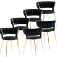 thumbnail image 1 of Velvet Dining Chairs, Mid-Century Living Room Chair with Golden Metal Legs, Woven Back Upholstered Dining Chairs, Accent Desk Chair Living Room Bedroom Office Waiting Room(Black,Set of 6), 1 of 10