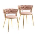 thumbnail image 1 of Velvet Dining Chairs, Mid-Century Living Room Chair with Golden Metal Legs, Woven Back Upholstered Dining Chairs, Accent Desk Chair Living Room Bedroom Office Waiting Room(Pink,Set of 2), 1 of 10