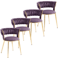 thumbnail image 1 of Velvet Dining Chairs, Mid-Century Living Room Chair with Golden Metal Legs, Woven Back Upholstered Dining Chairs, Accent Desk Chair Living Room Bedroom Office Waiting Room(Purple,Set of 4), 1 of 11