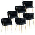 thumbnail image 1 of Velvet Dining Chairs, Mid-Century Living Room Chair with Metal Legs and Soft Padded, Woven Back Dining Chairs, Upholstered Accent Leisure Side Chair(Black,Set of 6), 1 of 8