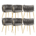thumbnail image 1 of Velvet Dining Chairs, Mid-Century Living Room Chair with Metal Legs and Soft Padded, Woven Back Dining Chairs, Upholstered Accent Leisure Side Chair(Grey,Set of 6), 1 of 8