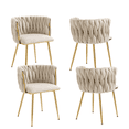 thumbnail image 1 of Velvet Dining Chairs, Mid-Century Living Room Chair with Metal Legs and Soft Padded, Woven Back Dining Chairs, Upholstered Accent Leisure Side Chair(Ivory,Set of 4), 1 of 10