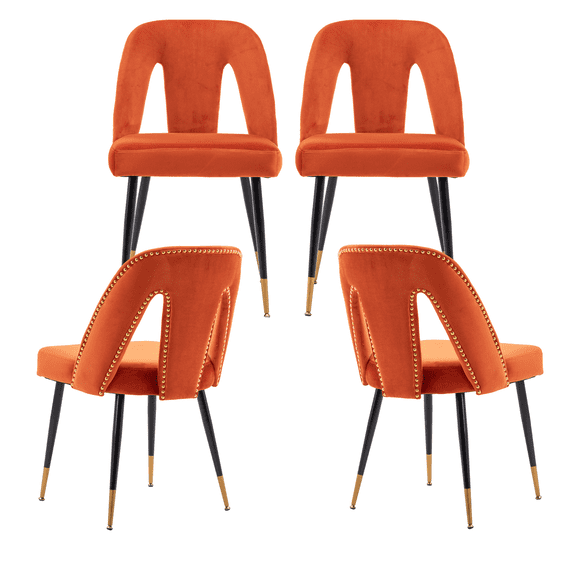 Velvet Dining Chairs, Mid Century Modern Kitchen Chair, Contemporary Dining Chair with Metal Leg, High Back, Armless Upholstered Leisure Side Chair for Dining Room Lounge (Set of 4)