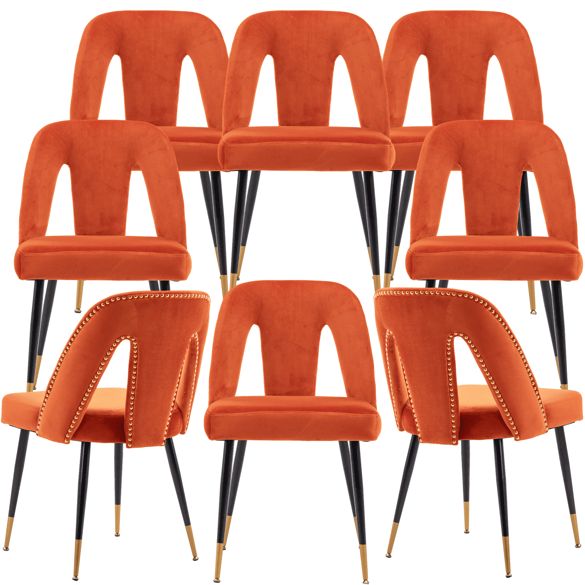 Velvet Dining Chairs, Mid Century Modern Kitchen Chair, Contemporary Dining Chair with Metal Leg, High Back, Armless Upholstered Leisure Side Chair for Dining Room Lounge (Set of 8)