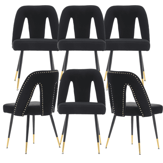 Velvet Dining Chairs, Mid Century Modern Kitchen Chair, Contemporary Dining Chair with Metal Leg, High Back, Armless Upholstered Leisure Side Chair for Dining Room Lounge (Set of 6)