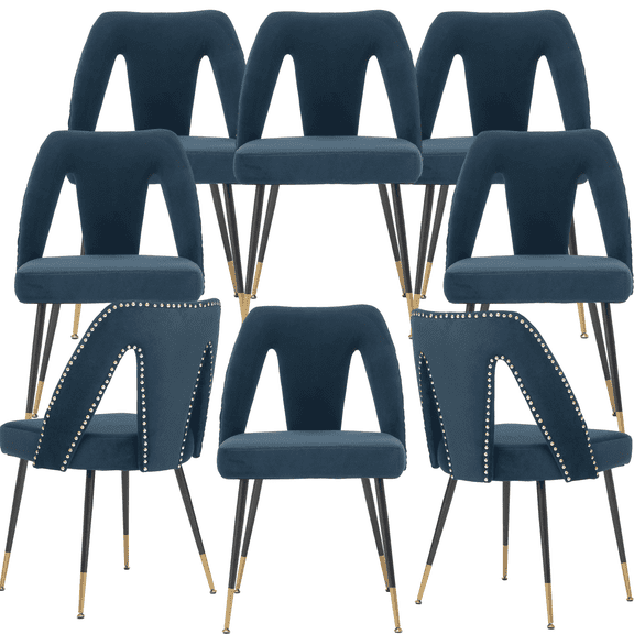 Velvet Dining Chairs, Mid Century Modern Kitchen Chair, Contemporary Dining Chair with Metal Leg, High Back, Armless Upholstered Leisure Side Chair for Dining Room Lounge (Set of 8)