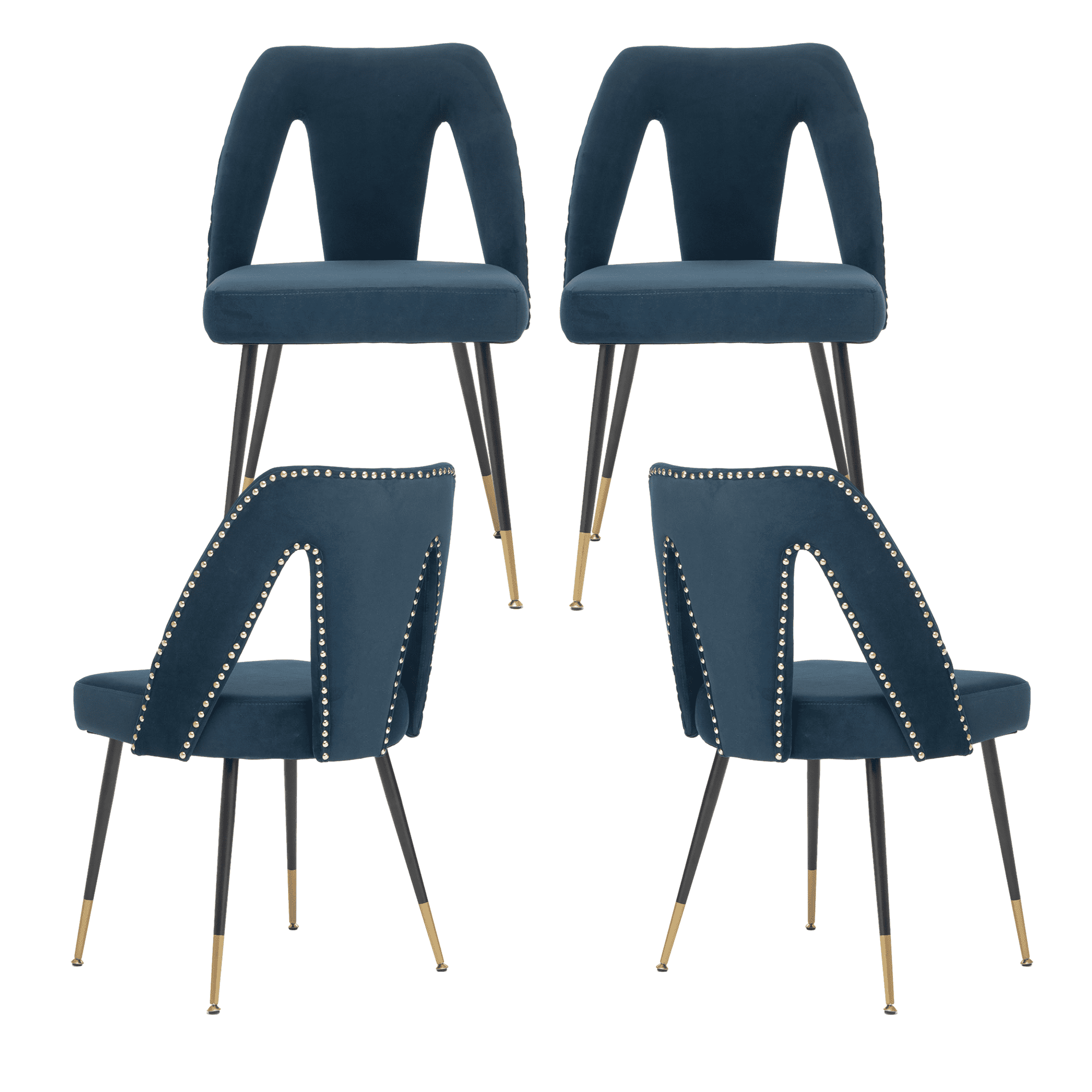 Velvet Dining Chairs, Mid Century Modern Kitchen Chair, Contemporary Dining Chair with Metal Leg, High Back, Armless Upholstered Leisure Side Chair for Dining Room Lounge (Set of 4)