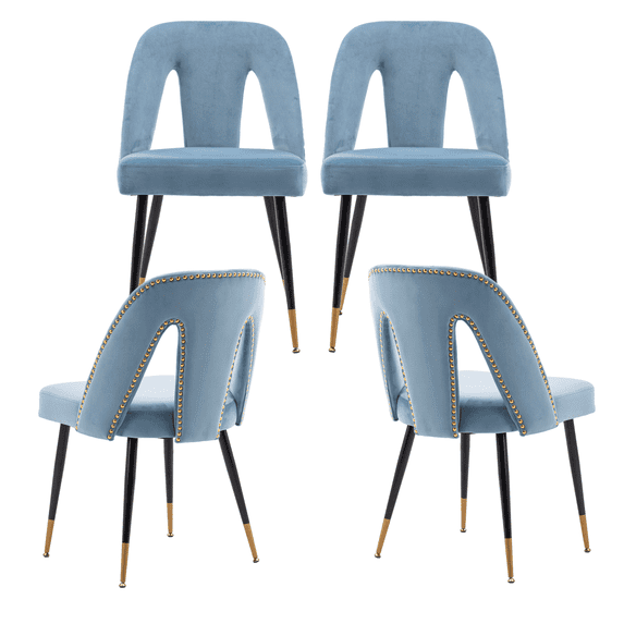 Velvet Dining Chairs, Mid Century Modern Kitchen Chair, Contemporary Dining Chair with Metal Leg, High Back, Armless Upholstered Leisure Side Chair for Dining Room Lounge (Set of 4)