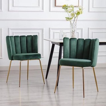 TUKAILAi Velvet Accent Chair – Petal Back Design, Metal Legs, Green Upholstered Tub Chair For Bedroom, Dressing, Lounge
