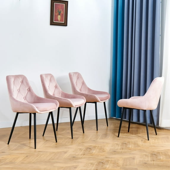 Velvet Dining Chairs, Modern Dining Chair with Black Metal Legs, Armchair Upholstered Dining Chairs, Accent Desk Chair for Home Furniture Living Room Bedroom Kitchen Dinning room(Pink,Set of 4)