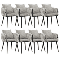 thumbnail image 1 of Velvet Dining Chairs, Modern Dining Chair with Black Metal Legs, Hand Weaving Upholstered Dining Chairs, Accent Desk Chair for Dining Room, Kitchen, Vanity, Living Room(Beige,Set of 8), 1 of 8