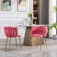thumbnail image 1 of Velvet Dining Chairs Set of 2 Modern Hand Weaving Accent Chairs Living Room Chairs Upholstered Side Chair with Golden Metal Legs for Dining Room Kitchen Vanity Living Room(Pink), 1 of 7