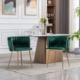 thumbnail image 1 of Velvet Dining Chairs Set of 2, Modern Hand Weaving Accent Chairs Living Room Chairs, Upholstered Side Chair with Golden Metal Legs for Dining Room Kitchen Vanity Living Room (Green), 1 of 7