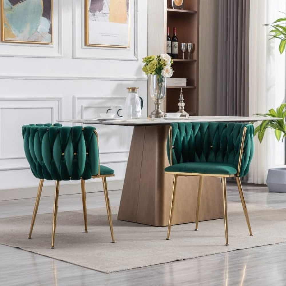 Velvet Dining Chairs Set of 2 Modern Hand Weaving Accent Chairs