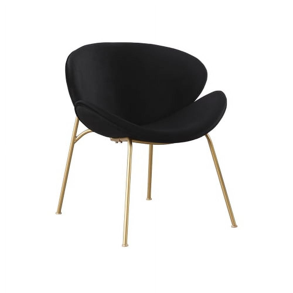 Velvet Dining Chairs Set of 2, Modern Upholstered Accent Chair with Gold Metal Legs & Curved Backrest and Seat Cushion, Leisure Chair Makeup Chair for Living Room Bedroom, Black