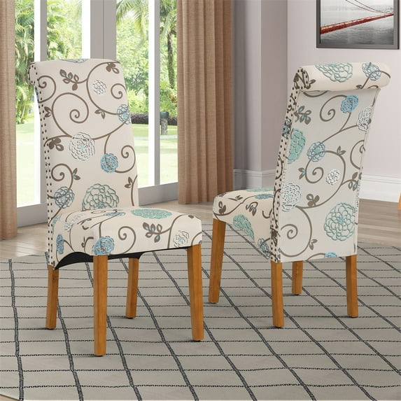 Velvet Dining Chairs Set of 2, Modern Upholstered Accent Chairs with Nailhead Trim and Solid Wood Legs, Two Side Chair Dining Chair with High Back for Living Room Bedroom Restaurant, Flower