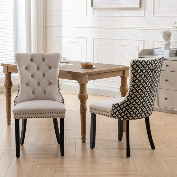 Velvet Dining Chairs Set of 2, Tall Back Side Chair, Kitchen & Dining Room Chairs, Modern Upholstered High-end Tufted Side Chair with Button Back Ring, Nailhead Trim, Solid Wood Legs