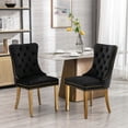 thumbnail image 1 of Velvet Upholstered Dining Chairs Set of 2, Wingback Dining Room Chairs with Button Tufted Back, Ring Pull Trim and Golden Stainless Steel Legs, Luxury Dining Chairs for Living Room Kitchen, Black, 1 of 7