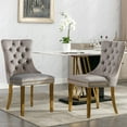 thumbnail image 1 of Velvet Dining Chairs Set of 2, Upholstered Dining Room Chairs with Golden Stainless Steel Plating Legs and Nailhead Trim, Luxury Tufted Dining Chairs for Living Room, Bedroom, Kitchen, Gray, 1 of 9