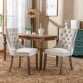 thumbnail image 1 of Velvet Dining Chairs Set of 2, Upholstered Tufted Dining Room Chairs, Dining Chairs with Nailhead Back Rin-g Pull Trim Solid Wood Legs for Kitchen Dining Room, Beige, 1 of 9