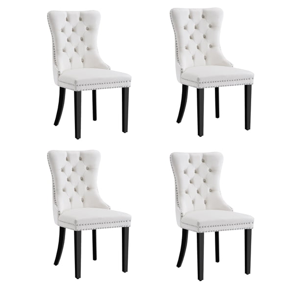 Velvet Dining Chairs Set of 4, Black Wooden Legs, Modern Tufted Velvet Upholstered Backrest with Nailhead Trim, Wing Back with Back Ring Pull, for Dining Room, Living Room, Office
