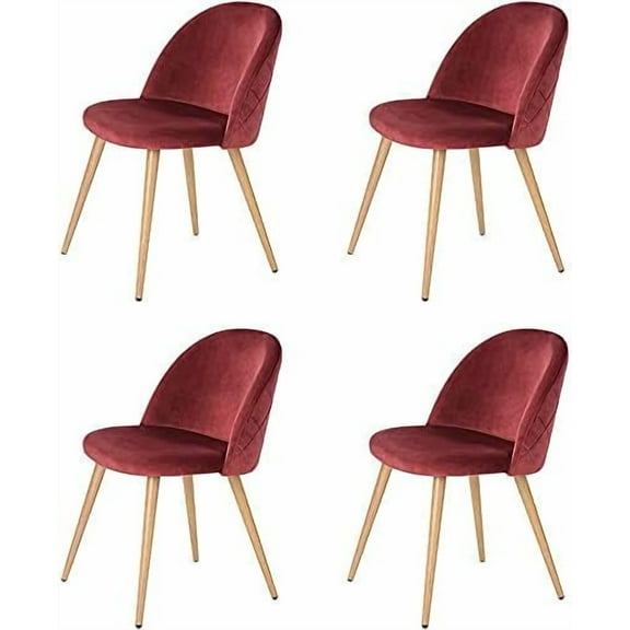 Velvet Dining Chairs, Set of 4 Kitchen Chairs with Metal Legs, Mid Century Modern Chairs for Kitchen, Living, Dining, Restaurant, Bedroom Side Chairs (Red)
