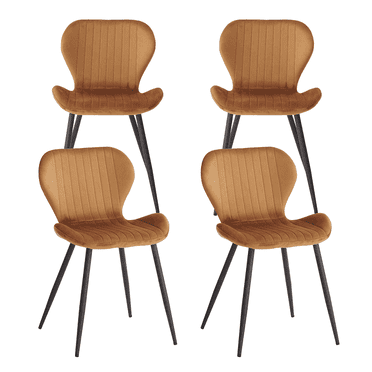 Velvet Dining Chairs Set of 4, Mid Century Modern Kitchen Chairs, Comfortable Upholstered Armless Accent Dinning Room Chairs with Back and Metal Legs for Kitchen, Bedroom, Living Room, Brown
