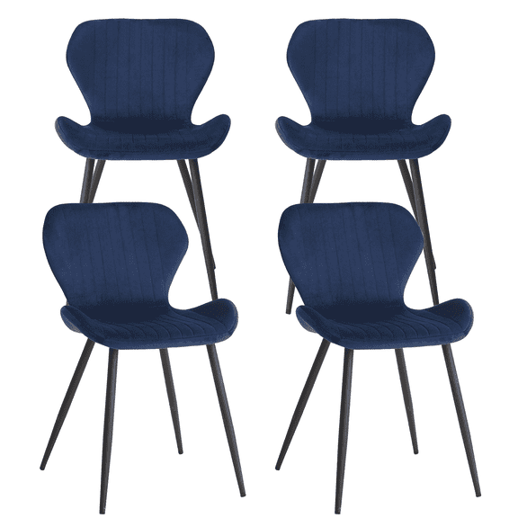 Velvet Dining Chairs Set of 4, Mid Century Modern Kitchen Chair for Bedroom, Living Room, Apartment, Blue