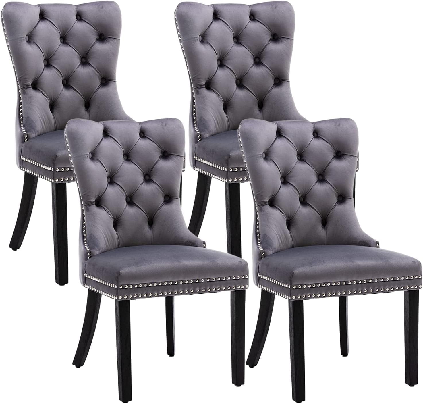Velvet Dining Chairs Set of 4, Tufted Dining Room Chairs with Nailhead ...