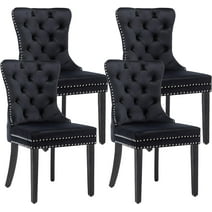 Velvet Dining Chairs Set of 4, Upholstered High-end Tufted Dining Room Chair with Nailhead Back Ring Pull Trim Solid Wood Legs, Nikki Collection Modern Style for Kitchen, Black