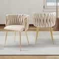 thumbnail image 1 of Velvet Dining Chairs Set of 2, Accent Chairs With Golden Metal Legs, Woven Upholstered, For Living Room/Bedroom/Kitchen, 1 of 14