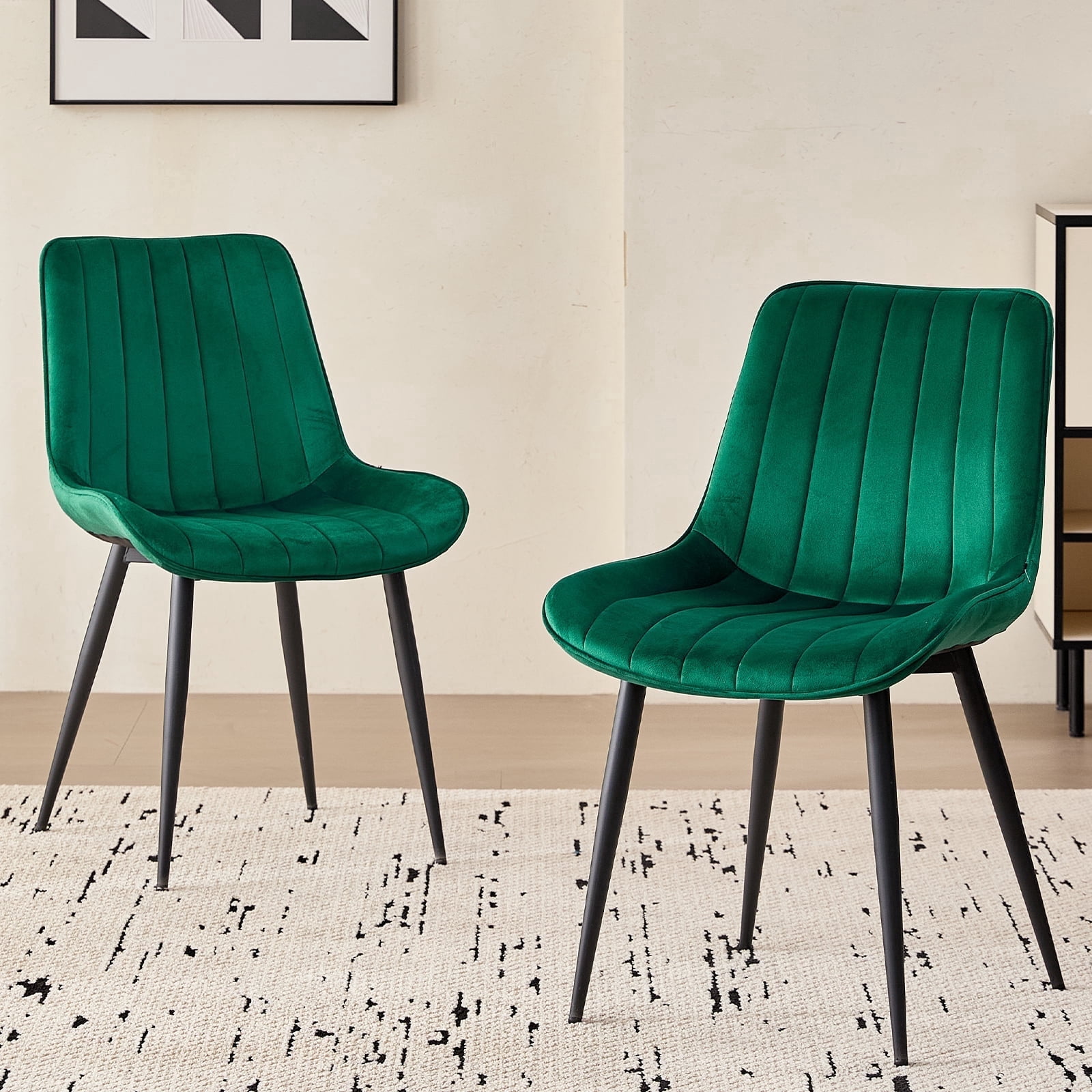 Velvet Dining Chairs Set of 2, Modern Upholstered Armless Kitchen Chair with Metal Legs for Bedroom Living Waiting Room, Green
