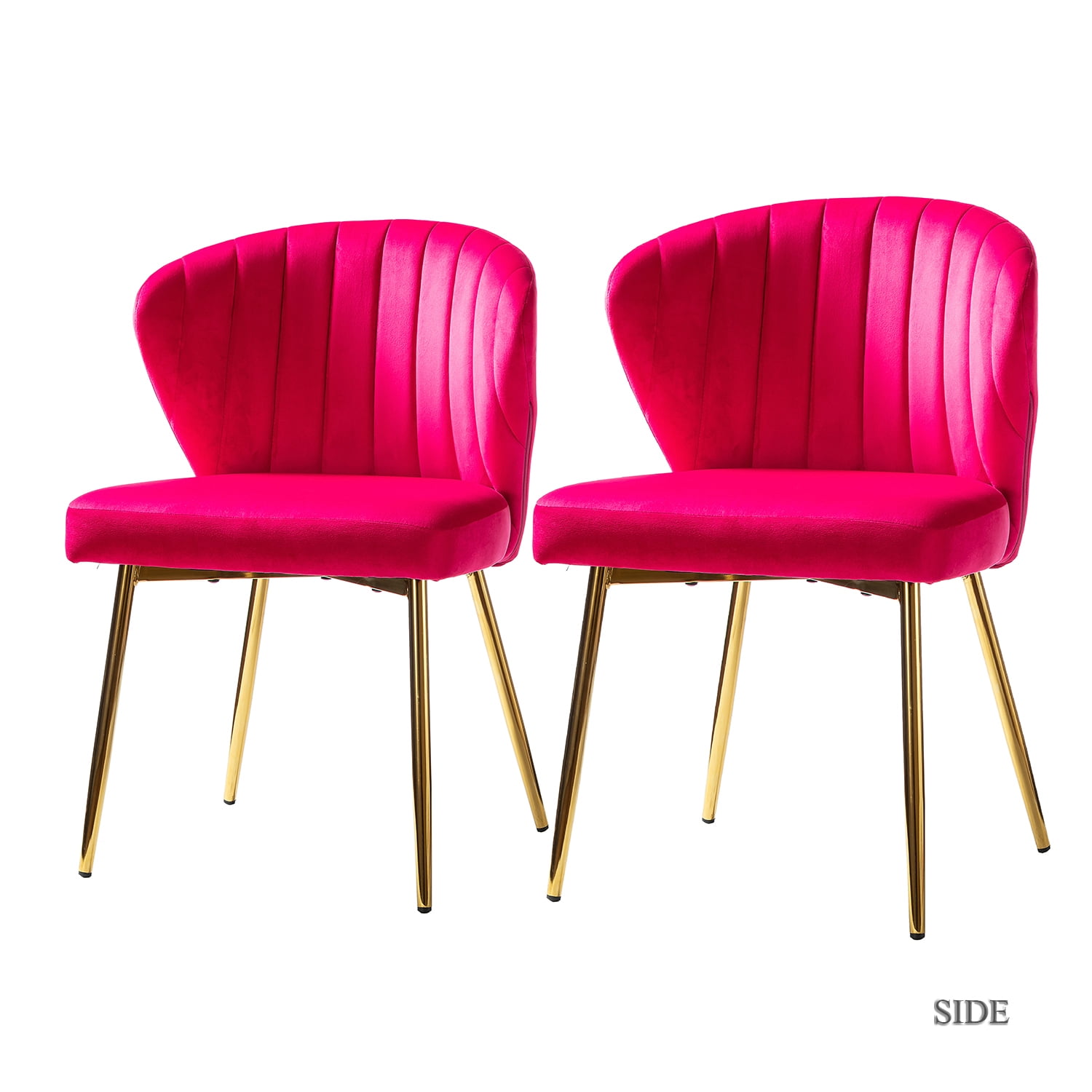 Fuchsia Velvet Upholstered Side Chair with Golden Metal Legs