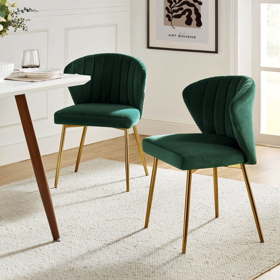 Tina's Home Velvet Dining Chairs Set of 2 Upholstered Wingback Side Chairs Living Room Kitchen Green