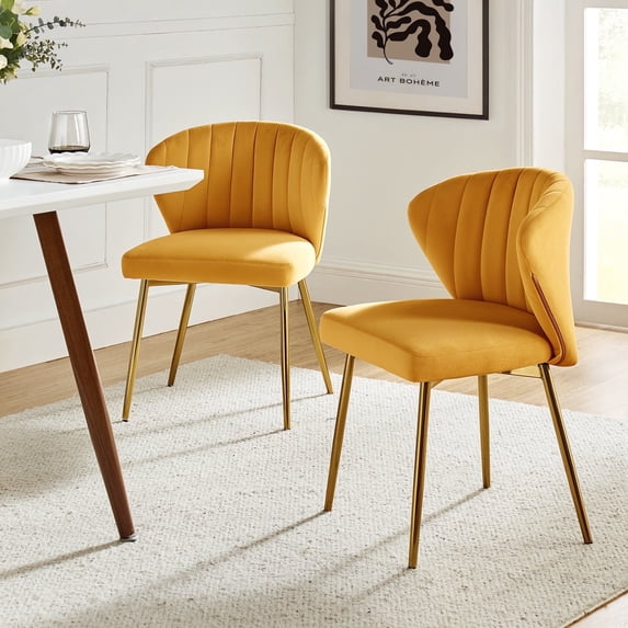 Tina's Home Velvet Dining Chairs Set of 2 Upholstered Wingback Side Chairs Living Room Kitchen Mustard