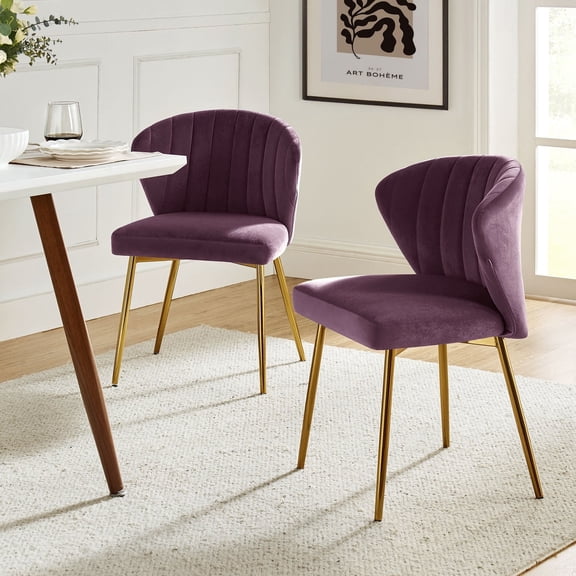Velvet Dining Chairs Set of 2 Upholstered Wingback Side Chairs Living Room Kitchen Purple