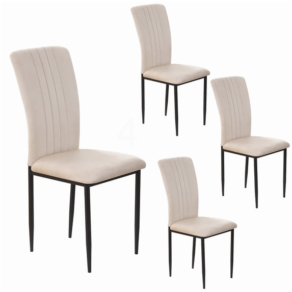 Velvet Dining Chairs Set of 4, Beige Kitchen Chairs with Metal Legs ...