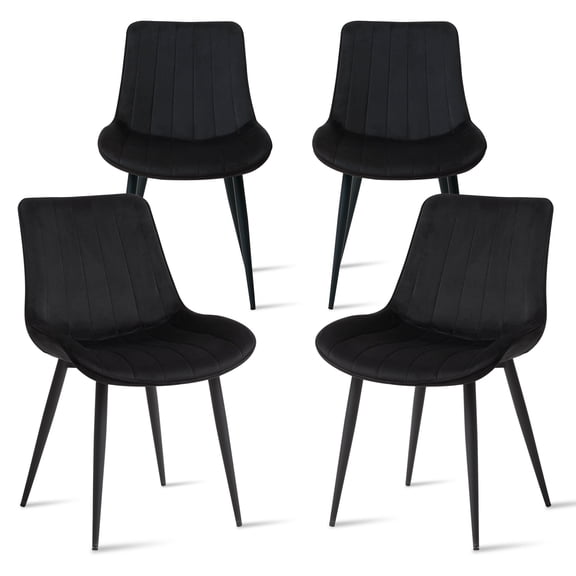 Velvet Dining Chairs Set of 4, Modern Upholstered Armless Kitchen Chair with Metal Legs for Bedroom Living Waiting Room, Black