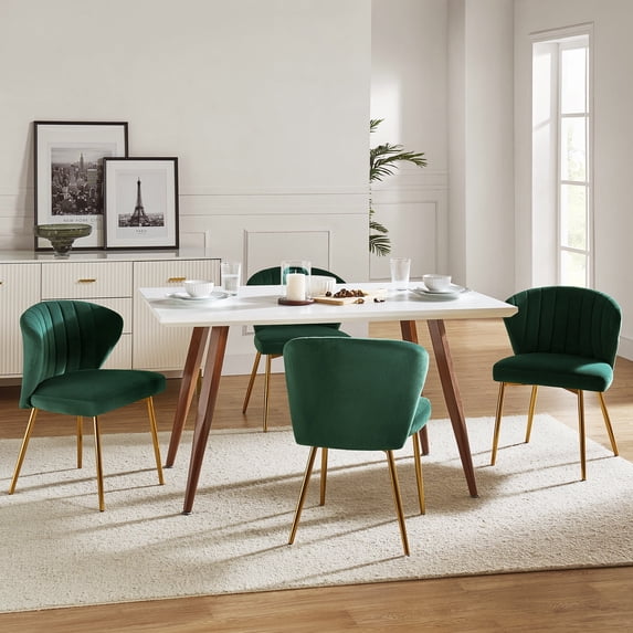 Tina's Home Velvet Dining Chairs Set of 4 Wingback Upholstered Accent Side Chairs Metal Legs Home Living Room Kitchen Green
