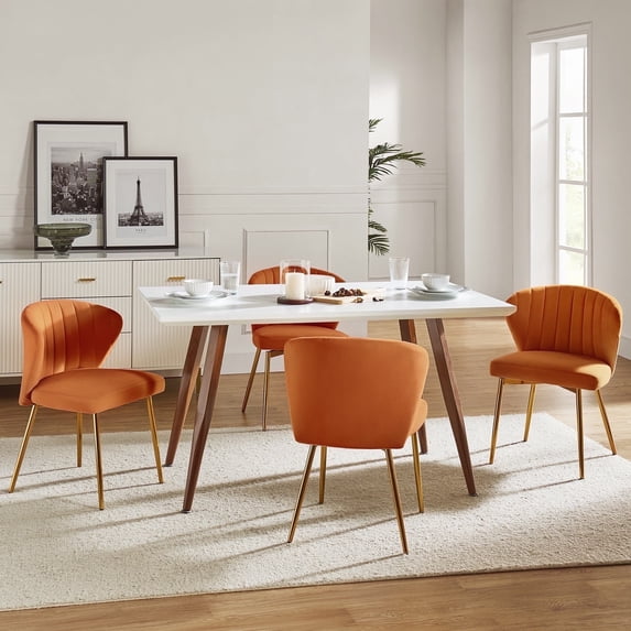 Tina's Home Velvet Dining Chairs Set of 4 Wingback Upholstered Accent Side Chairs Metal Legs Home Living Room Kitchen Orange