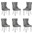thumbnail image 1 of Velvet Dining Chairs Set of 6, Upholstered Tufted Dining Chairs with Stainless Steel Legs & Pull Ring for Dining Room, Living Room, 1 of 6