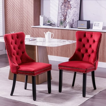 Velvet Dining Room Chair with Black Wood Legs, Set of 2 Upholstered Dining Chair for Kitchen, Dining Room, Burgundy