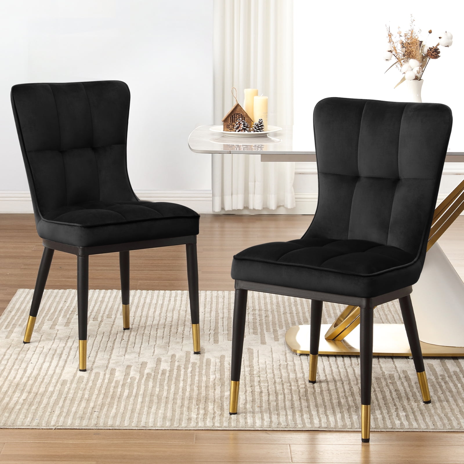 Black Velvet Upholstered Parsons Side Chair with Metal Legs