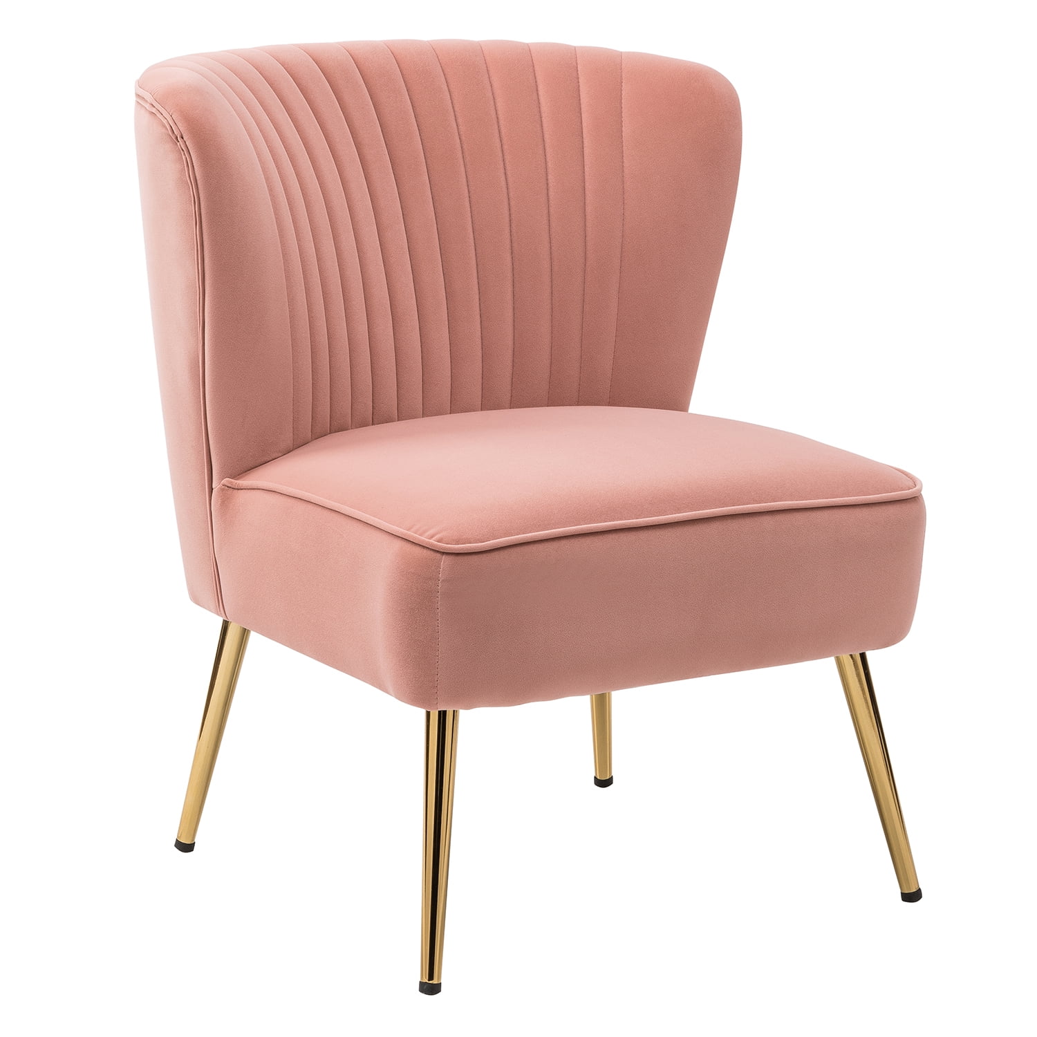 Pink Velvet Accent Chair with Gold Metal Legs