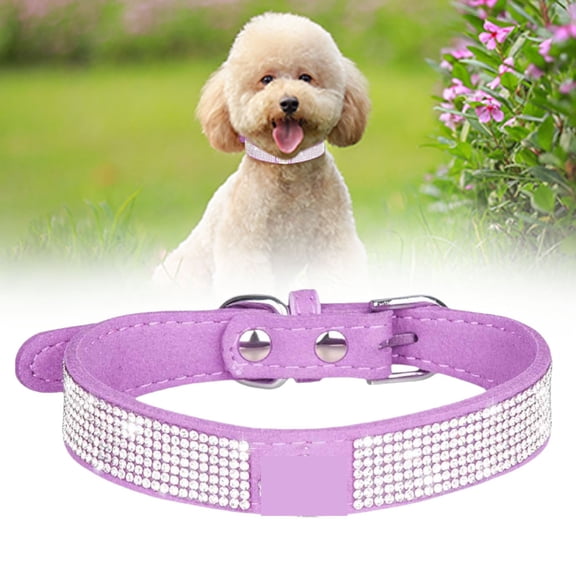 Velvet Dog Collar with Crown, Sparkling Rhinestone Decorative Pet Collar for Small Medium Large Dogs Cats, Adjustable Soft Comfort Collar, Purple, Purple