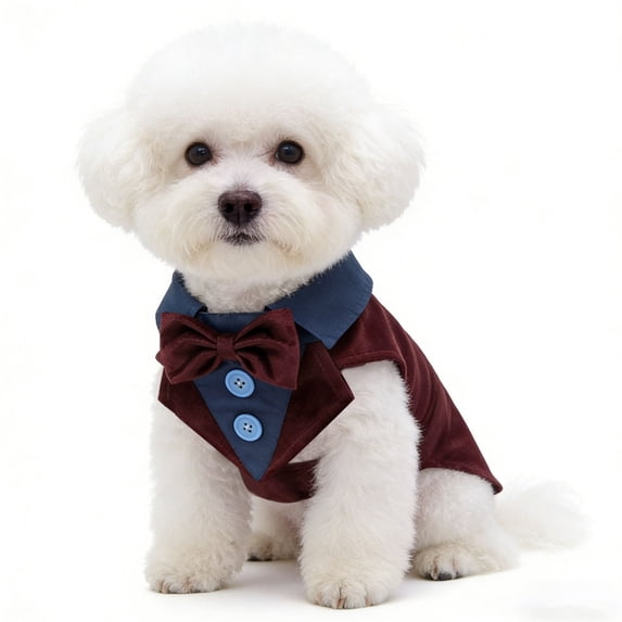 Velvet Dog Tuxedo with Detachable Bowtie, Formal Wear Suit for Small Dogs Wedding Prom Events,L,