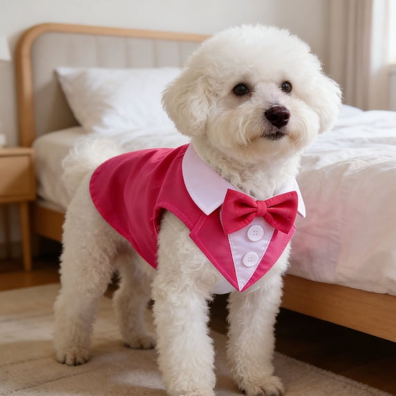 Velvet Dog Tuxedo with Detachable Bowtie, Formal Wear Suit for Small Dogs Wedding Prom Events,XL,Pink
